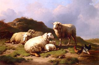 Sheep and Chickens in a Landscape