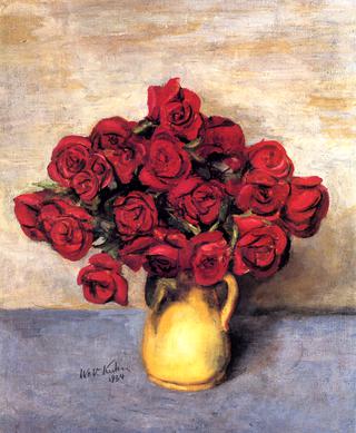 Red Roses in a Yellow Pitcher