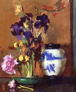 Still Life with Irises and Blue Jar