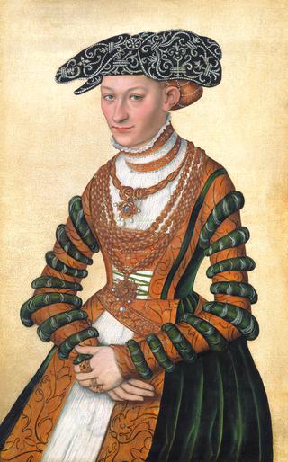 Portrait of a Lady in a Green Velvet and Orange Dress