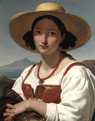 Portrait of a Neapolitan Girl with Vesuvius in the Distance