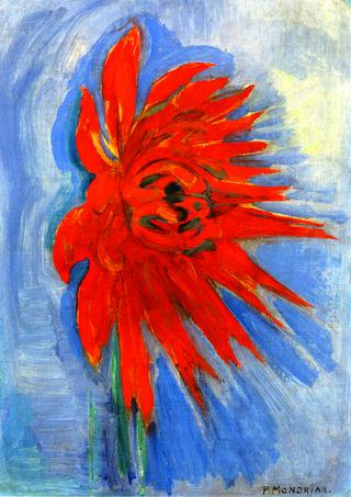 Red Chrysanthemum on Blue Background