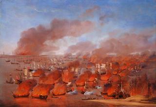 1666年8月19日，在特谢林和弗利兰之间焚烧荷兰商船
