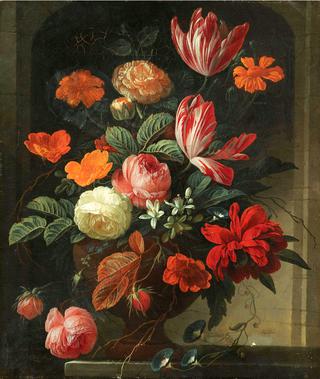 Still Life with Flowers in an Urn on a Stone Ledge