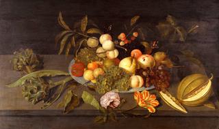 Still Life with Apples, Pears, Grapes and other Fruits in a Porcelain Bowl