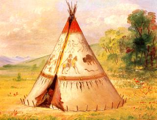 A Crow Wigwam, Made of Buffalo Skins, in the Rocky Mountains
