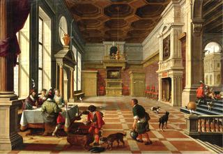 Interior of a Palace with Elegant Figures Dining