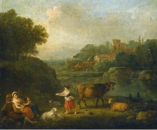 Landscape with Milkmaids Resting on the Banks of a River