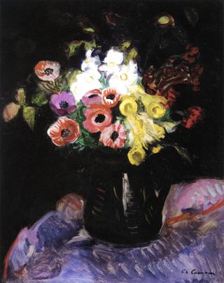 Anemones in a Black Vase