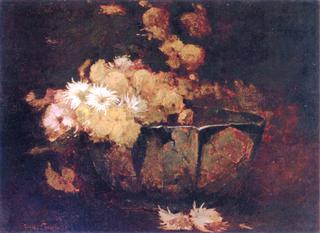 Sunlit Flowers in a Chinese Bowl