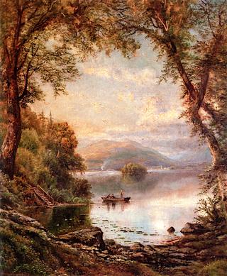 Lake Landscape with Fishermen