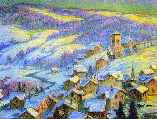 Twilight, Village in the Valley, Gstaad