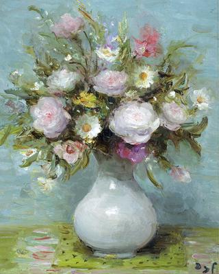 Roses in Opaline Vase