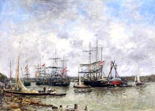 Bordeaux, Three Masted Ships anchored on the Garonne
