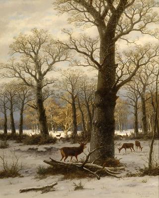 Winter Forest with Deer