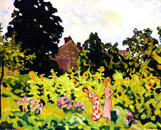 Young Women Picking Flowers in the Garden