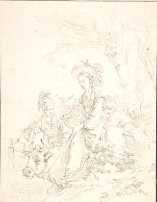 Peasant Girl Riding an Ox with Companions