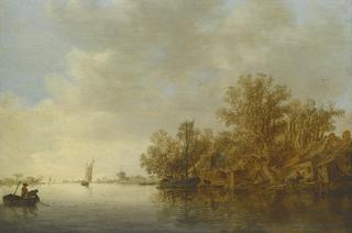 A River Landscape with Two Fishermen in a Boat