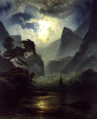 A Norwegian Fjord by Moonlight