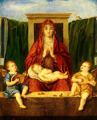 Madonna and Child with two angels playing