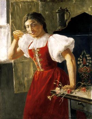 Girl in Red with Flowers