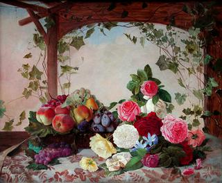 Still life with Roses and Fruits on the Veranda