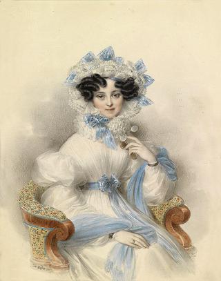 Portrait of the Archduchess Henriette of Austria in a white dress with blue ribbons