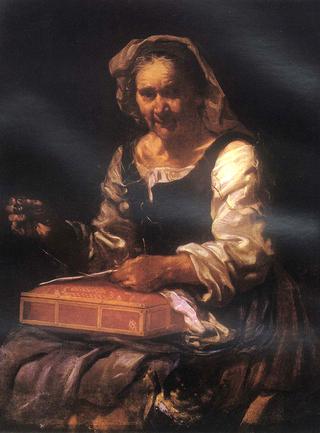 Old Woman Sewing