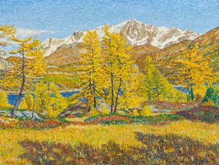 Autumn landscape with Silvaplanersee and Piz Corvatsch in the background