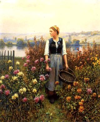 Girl with a Basket in a Garden