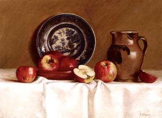 Apples, Ming Plate and Earthenware Pitcher