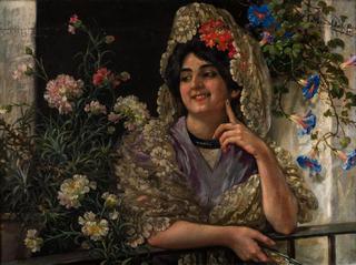 Lady with mantilla and carnations