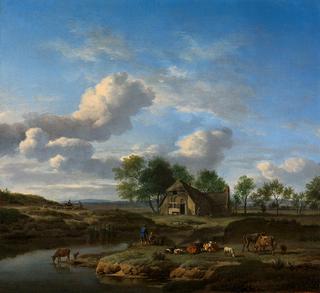 A Landscape with a Farm by a Stream