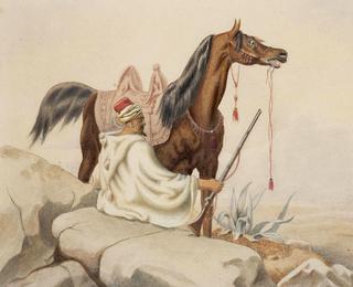 A Seated Arab Huntsman, with his Horse