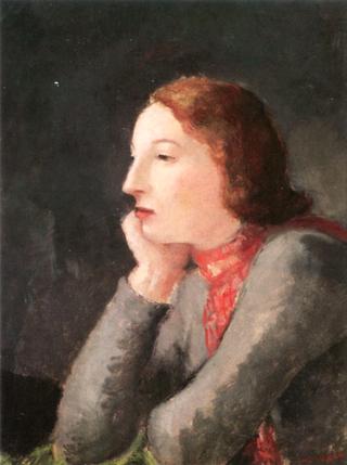 Young Woman in Profile with a Red Scarf