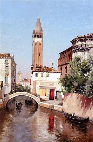 Gondolas under a Bridge, Venice