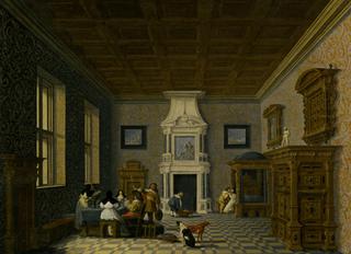 A Palace Interior with Cavaliers Cavorting with Nuns
