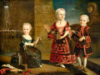 A Girl with a Marmoset in a Box, a Girl with a Triangle Sitting, and a Boy with a Hurdy-Gurdy