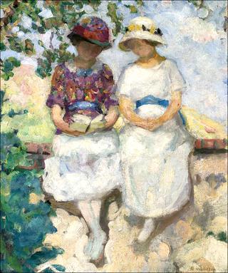 Two Girls Seated on a Wall