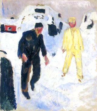 Black and Yellow Men in Snow