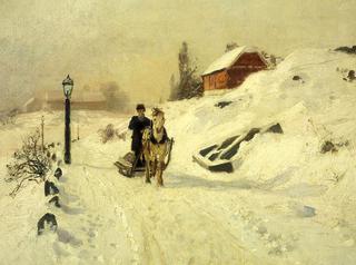 A Horse-Drawn Sleigh in a Winter Landscape