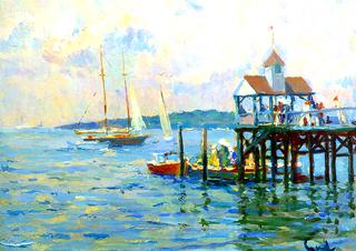 Boats by a pier