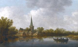 River landscape with a village on the far shore