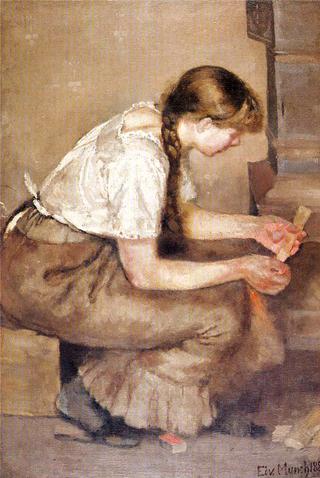 Girl Kindling a Stove