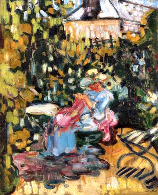 Woman Sewing in the Garden