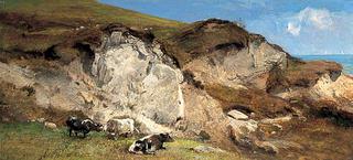 A Study of Cattle and Sheep on a Clifftop