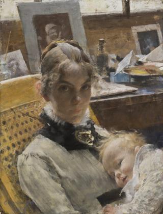 A Studio Idyll. The Artist's Wife and their Daughter