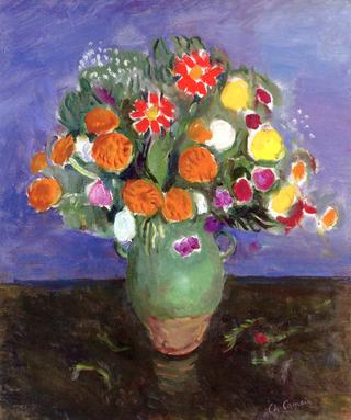 Vase of Flowers on a Blue Background