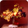 雕刻陶瓷碗的水果静物画