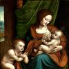 圣母怀着爱慕之情与施洗者圣约翰一起哺育孩子